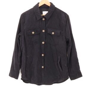 Black Corduroy Shacket Jacket Womens Utility Minimalist‎ Workwear Button Size L